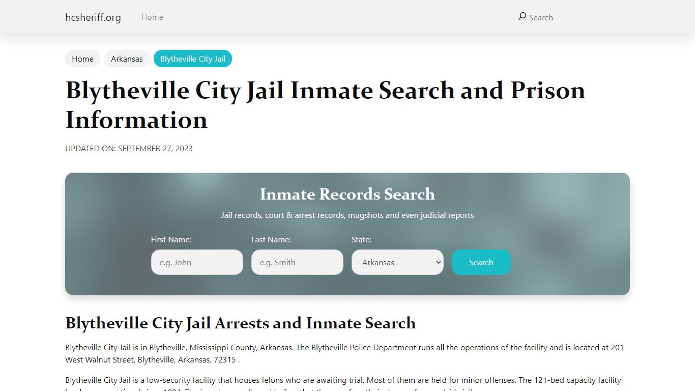 Blytheville City Jail Inmate Search and Prison Information