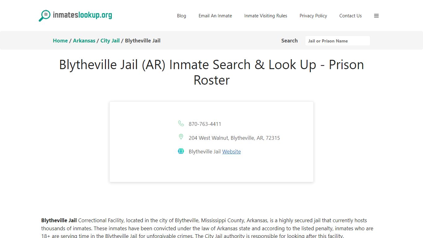 Blytheville Jail (AR) Inmate Search & Look Up - Prison Roster