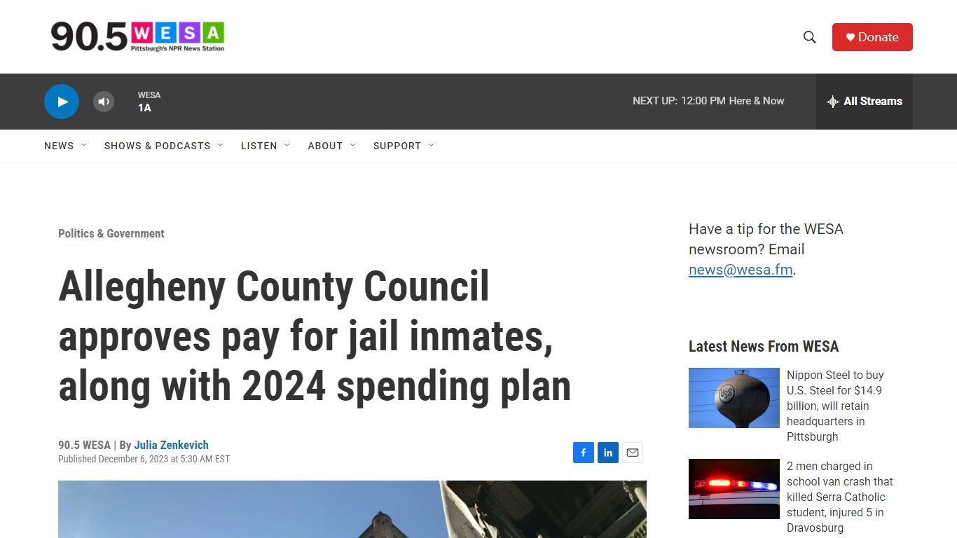 Allegheny County Council approves pay for jail inmates | 90.5 WESA